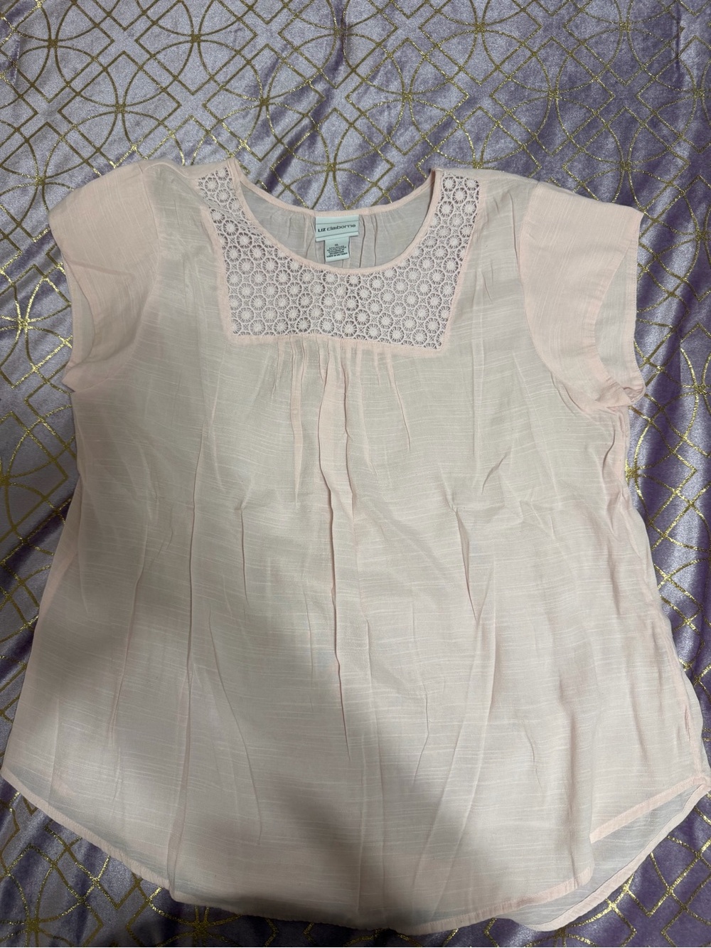 💥 WOMENS Pale Pink Crochet Yoke Cap Sleeve Top